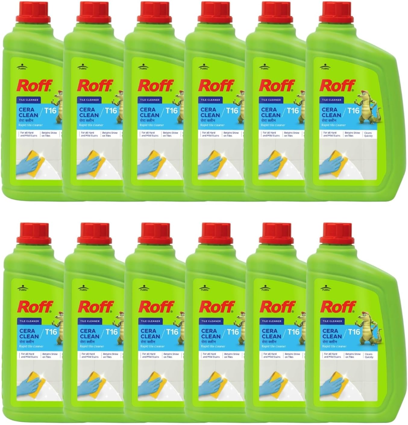 Pidilite Roff Cera Clean All Purpose Tile, Floor & Wall Cleaner 1 Ltr Pack of 12, Advance, Bedroom & Bathroom Floors, Removes Grease, Dirt & Tough Stains