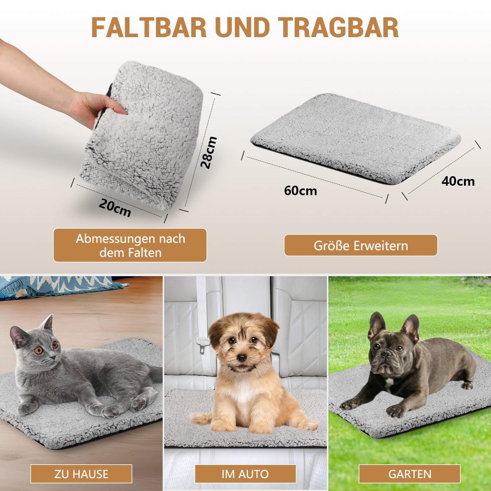 MOCOBO Samogrzewczy koc dla psów i kotów, 60 x 40 cm – koc termiczny nadaje się do prania, antypoślizgowy spód, kremowy