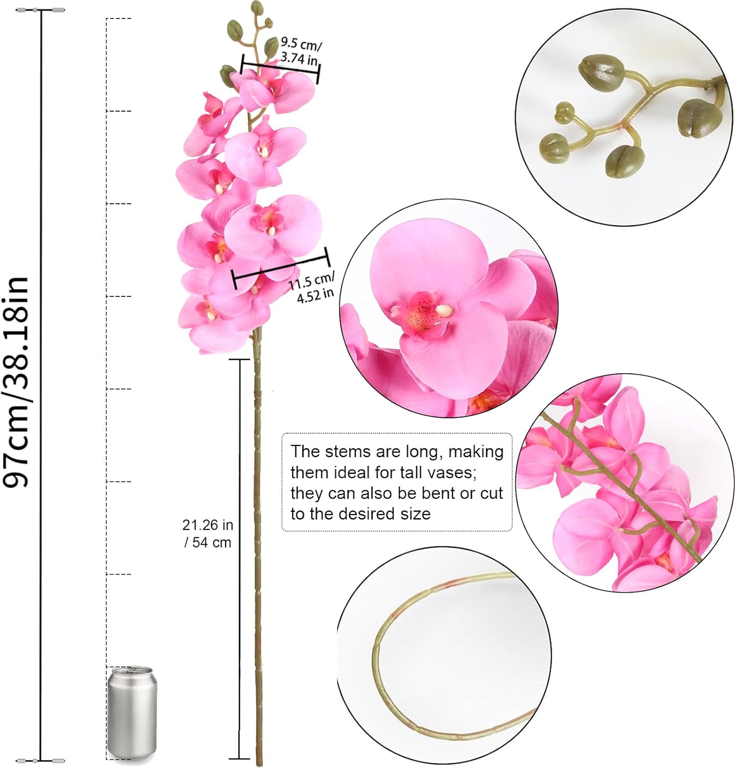 38 Inch 6 PCS Orchids Artificial Flowers Pink Fake Orchids Velvet Silk Orchids Faux Orchid Flowers Long Stem Artificial Flowers for Tall Vase for Home Wedding Decoration(Light Pink)