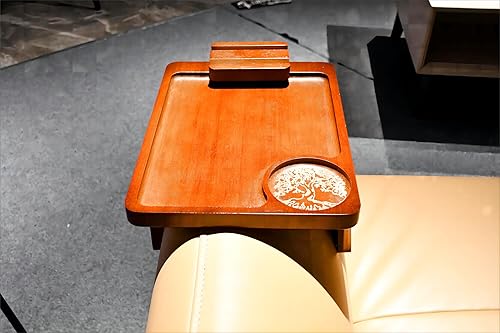 Miniatura 9 de Bandeja de brazo de sofá con clip para sofá, mesa de bandeja de TV con soporte giratorio de 360, mesa auxiliar de bambú sólido para sofás anchos,