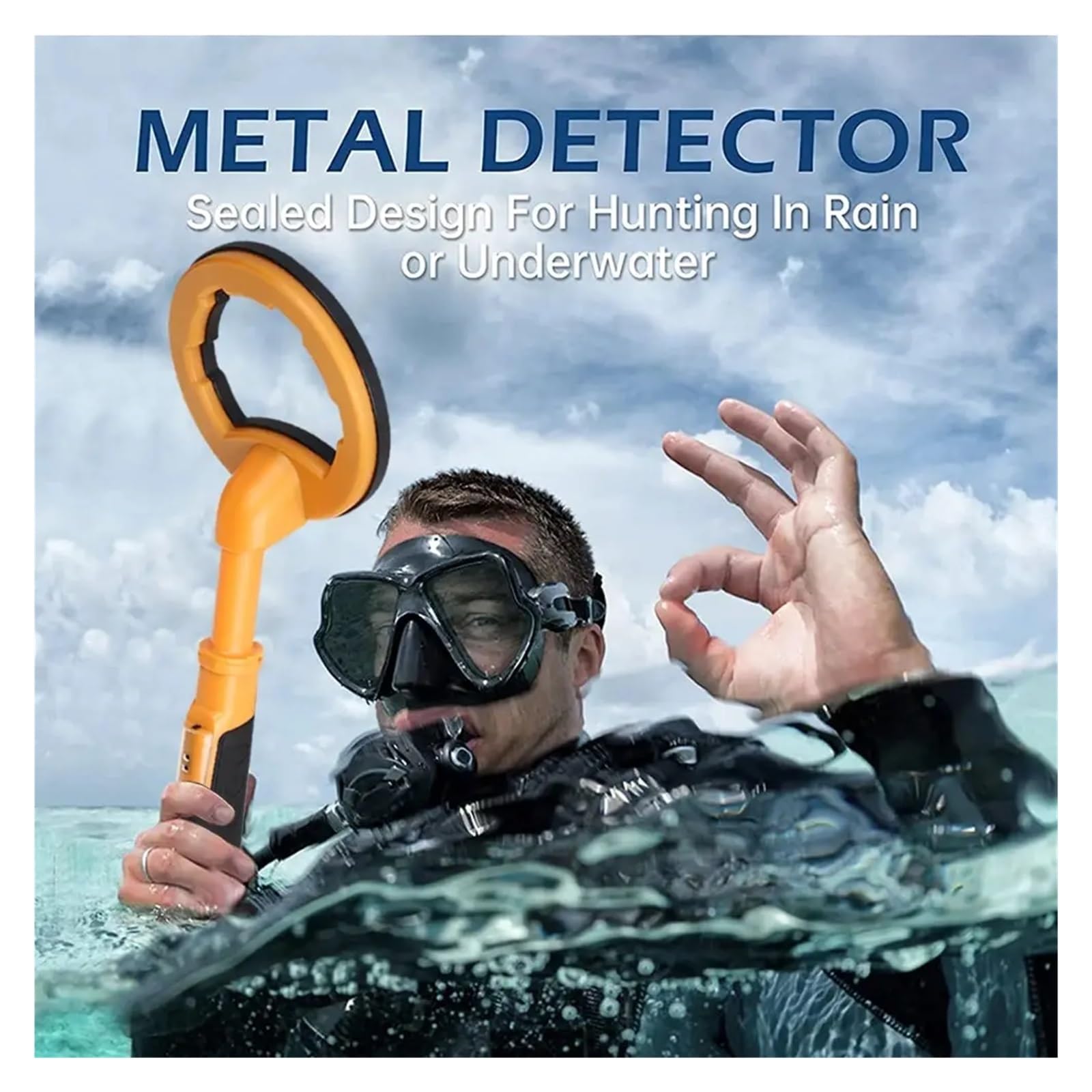 Tauch-Unterwasserdetektor, Metallsuchdetektor, 2-in-1-Schatzsuchmaschine, 30 M Runder Sonden-Pinpointer PräZise Ortung(Orange)