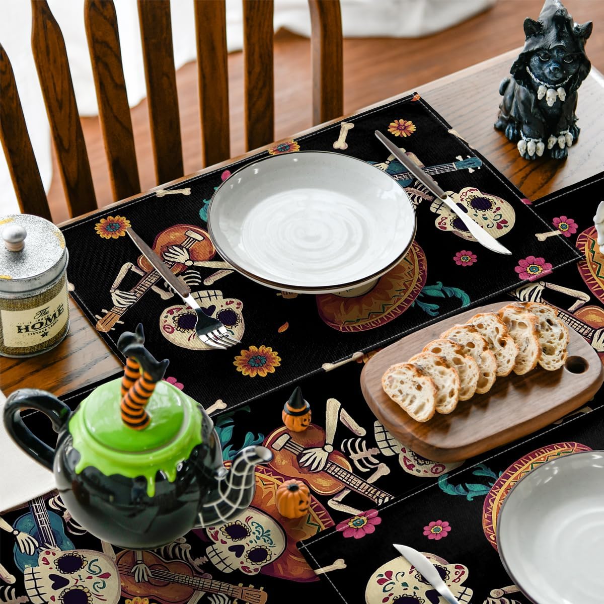 Artoid Mode Sugar Skull Day of the Dead Placemats Set of 4-12 x 18 Inch