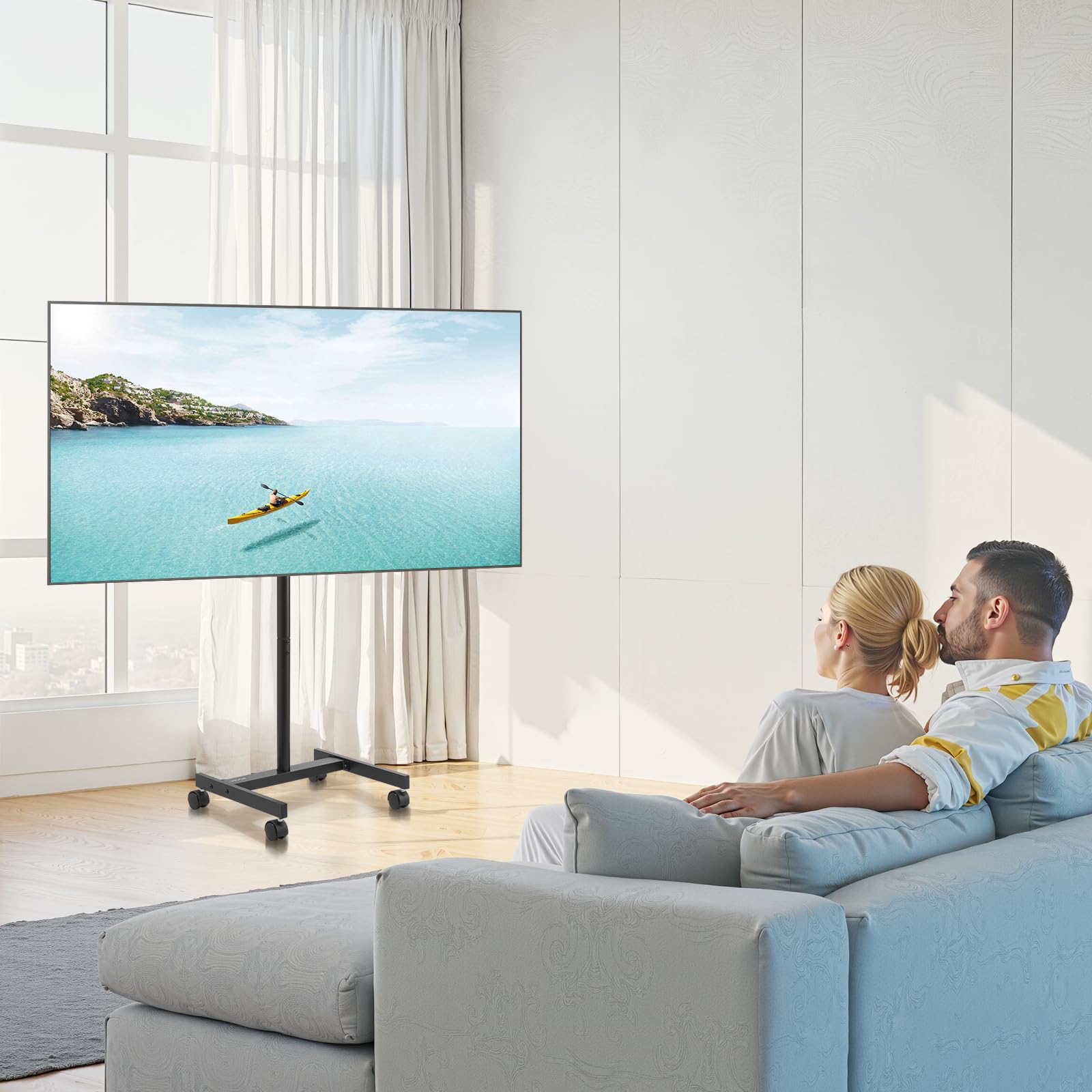 VEVOR Support TV à roulettes, pour téléviseurs/LED/LCD/OLED de 431,8 à 1397 mm, Chariot TV Mobile, jusqu'à 20 kg, Support télé sur Pied Portable, Max. VESA 200 x 200 mm, pour Salon, Bureau, extérieur