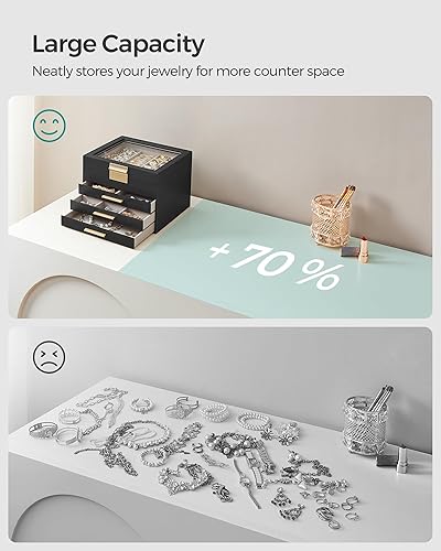 Miniatura 8 de SONGMICS Joyero organizador con tapa de vidrio, almacenamiento de joyas de 4 capas, con 3 cajones, estilo moderno, regalo de Navidad, 8 x 9.1 x 6.5