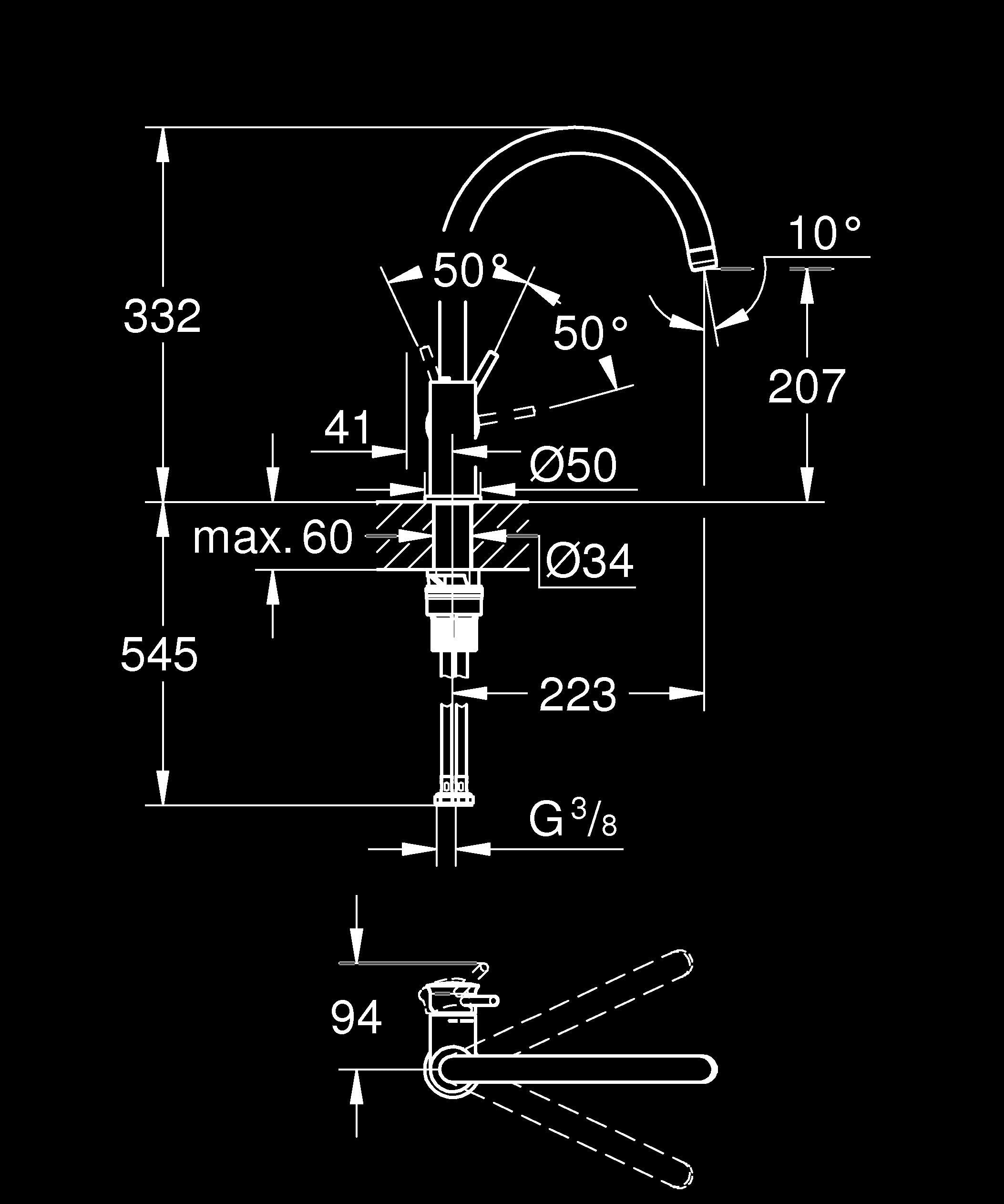 GROHE Start Classic Quickfix, Grifo de cocina (caño alto, forma en C, menor consumo de agua, sistema de instalación rápida), cromo, 31553001