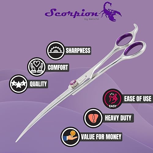Miniatura 5 de Kenchii Scorpion - Tijeras de aseo para perros, tijeras curvadas de 8 pulgadas, tijeras para perros para aseo, tijeras profesionales de aseo de