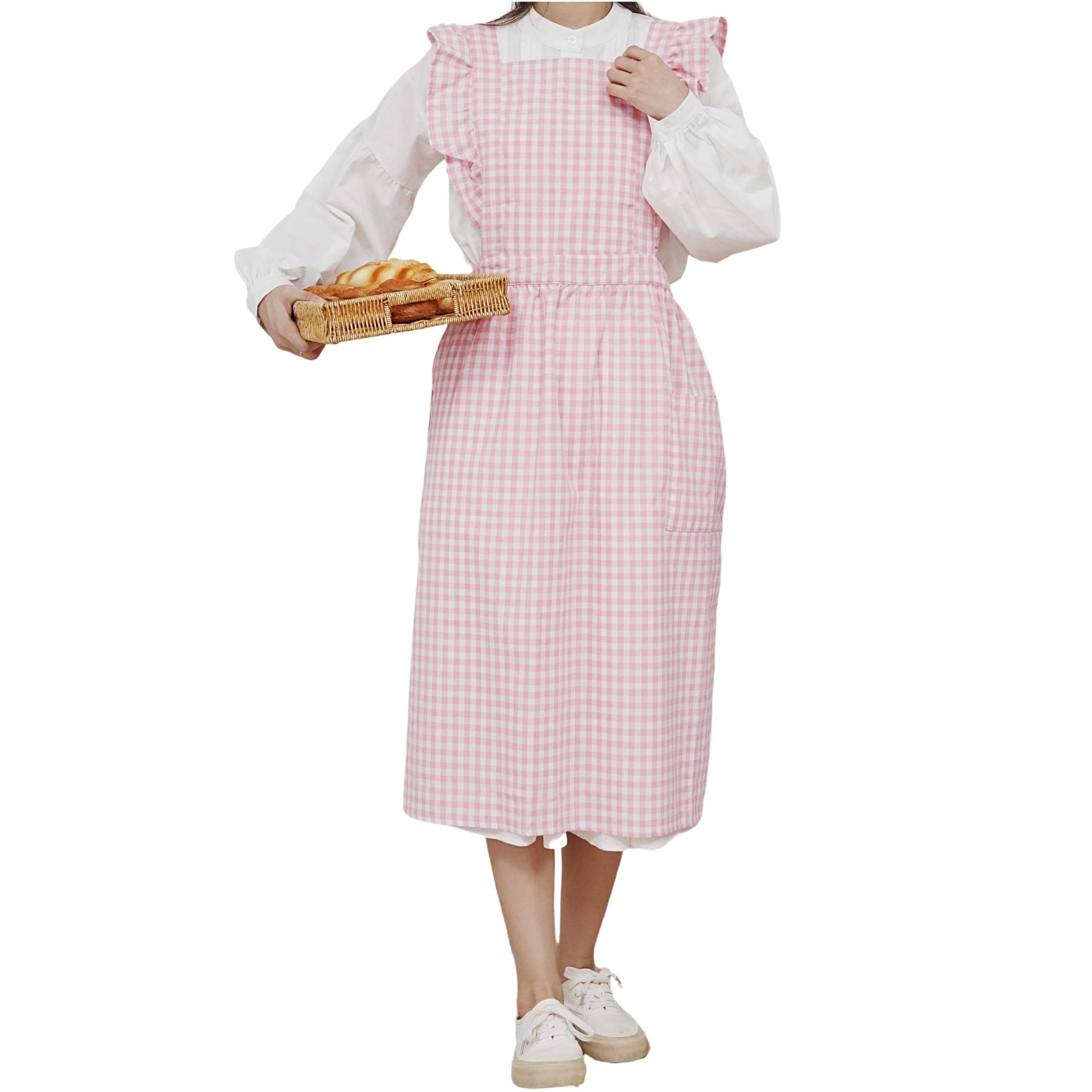 Ruffles Plaid Apron Cute Cotton Large Pleated Lace Up Stain Resistant Cover Up โ image 1