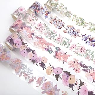 Flower Scrapbooking Tape Set, 6 Rolls of PET Tape, Colored Masking Tape, and Journaling Stickers, Ideal for Bullet Journals, Junk Journals, and Art Journaling Supplies