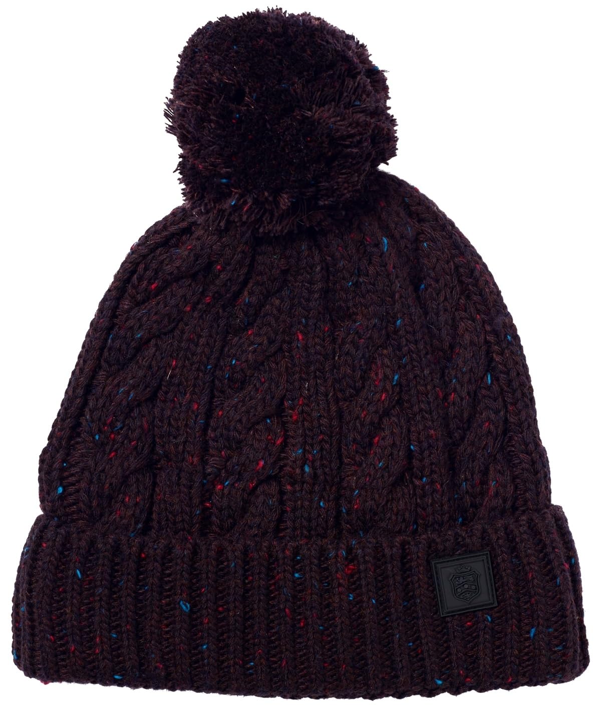 Failsworth Aran Wool Blend Beanie Bobble Ski Hat in Merlot, Size: One Size