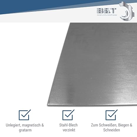 B&T Metal Galvanised Steel Sheet 3.0 mm Thick Size 200 x 500 mm Galvanised sheet metal in cut