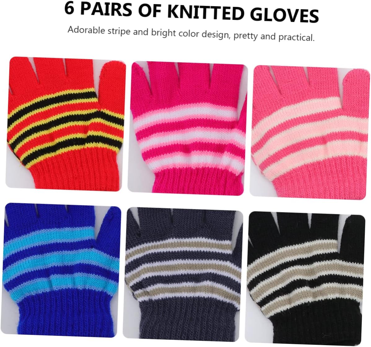 COLLBATH 6pairs Boy Girl's Warm Gloves Mittens Knitted Hand Mittens for Winter Full Finger Boys and Girls Easy to Wear and Clean