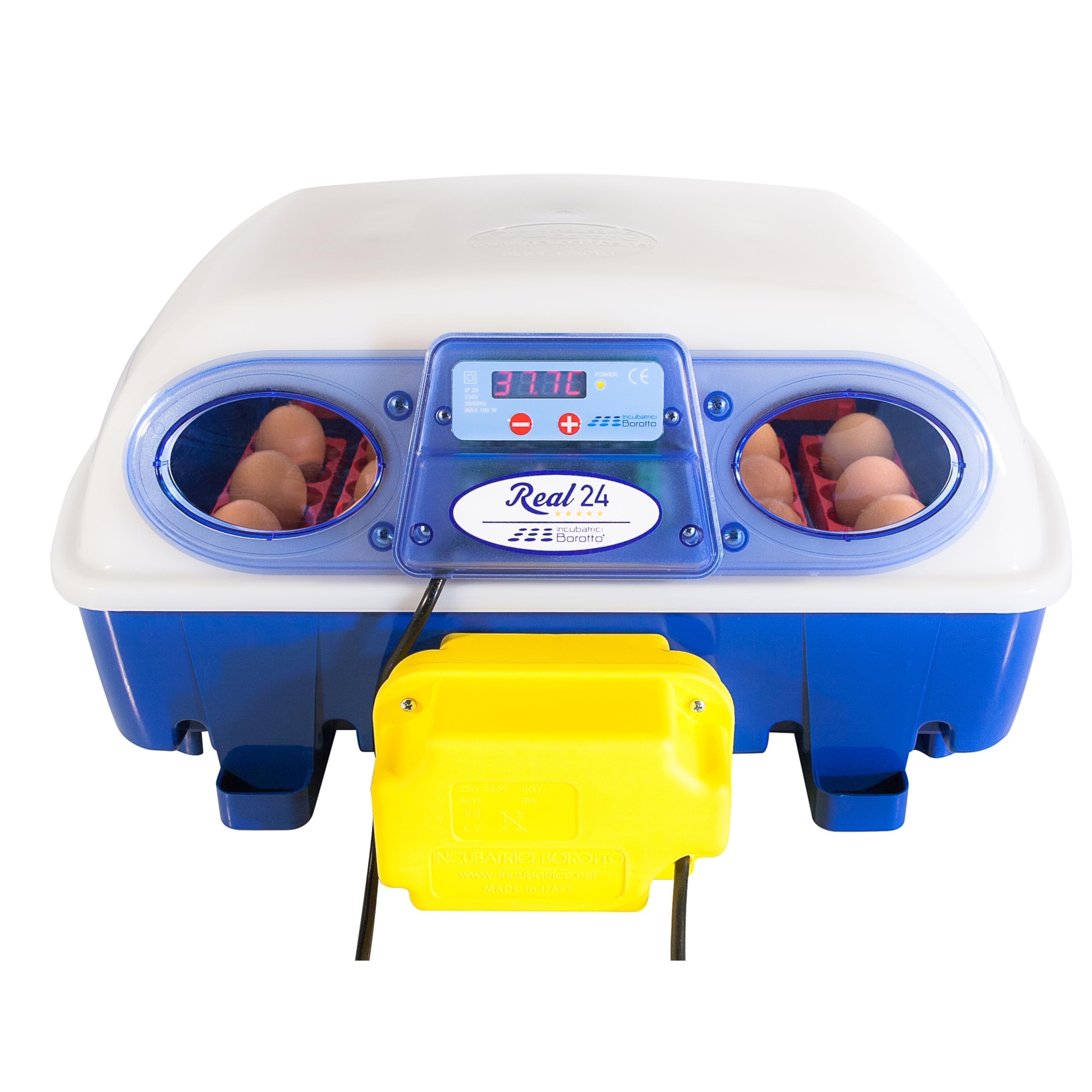 Borotto Real 24 | Incubadora de Huevos Automática Profesional Patentada para 24 Huevos o 96 Pequeños con Volteador de Huevos Automático y Control de Temperatura | Made in Italy