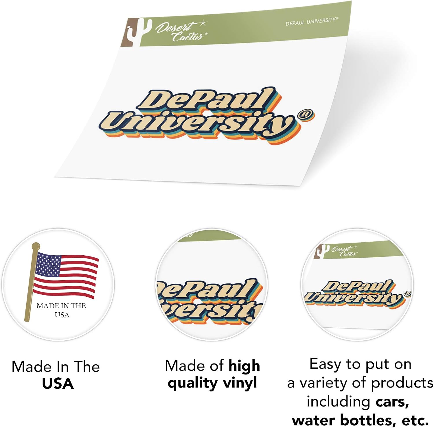 Desert Cactus DePaul University Sticker Blue Demons Vinyl Decal Laptop Water Bottle Car Scrapbook (70's Name Sticker)