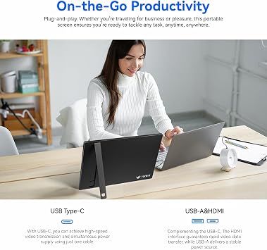 Veout 16 19201200P IPS Portable Monitor for Laptop, Side/Vertical Monitor with Stand, USB-C & Mini HDMI, Second Screen for PC, MacBook, Phone & iPad, 4 Colors for Travel & Office