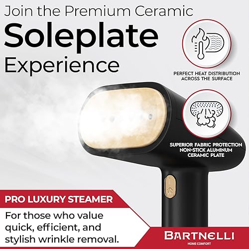 Miniatura 4 de Bartnelli Vaporizador profesional de lujo para ropa elegante y sofisticado vaporizador de viaje para ropa, potente removedor de arrugas con tanque