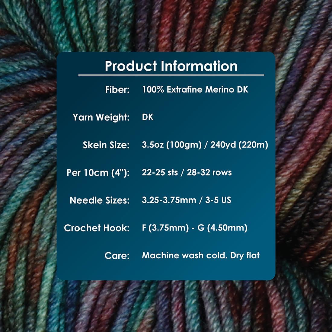 KnitPro Symfonie Premium Hand Dyed Yarn | 100% Extra Fine Merino Wool for Knitting & Crocheting, DK Weight, Oeko-TEX Certified, Colorfast Fiber 220m, 100g Skein | Viva Variegated Tropical Seascape