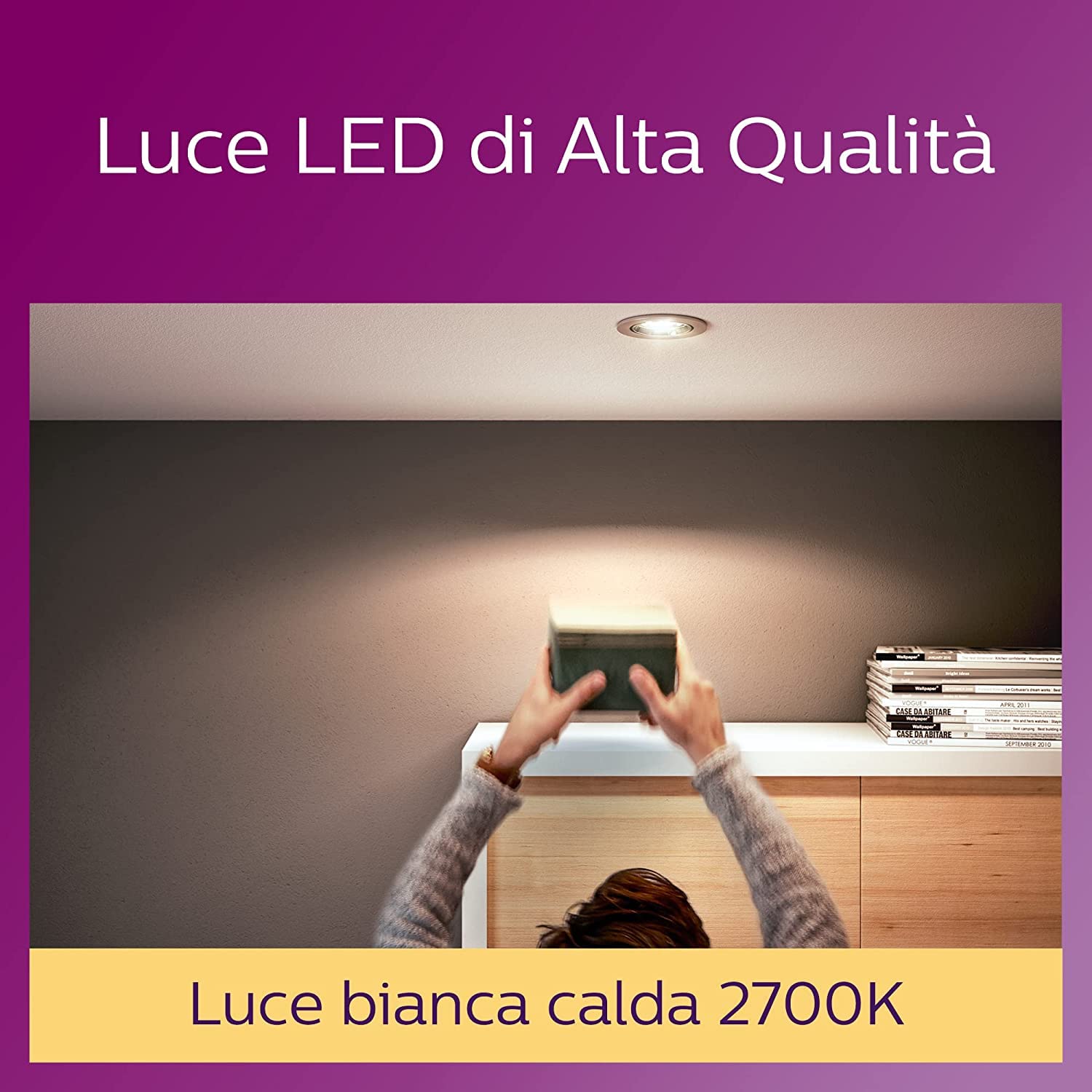 Philips LED, Faretti, 10 pz, equivalente a 50W, attacco GU10, Luce Bianca Calda