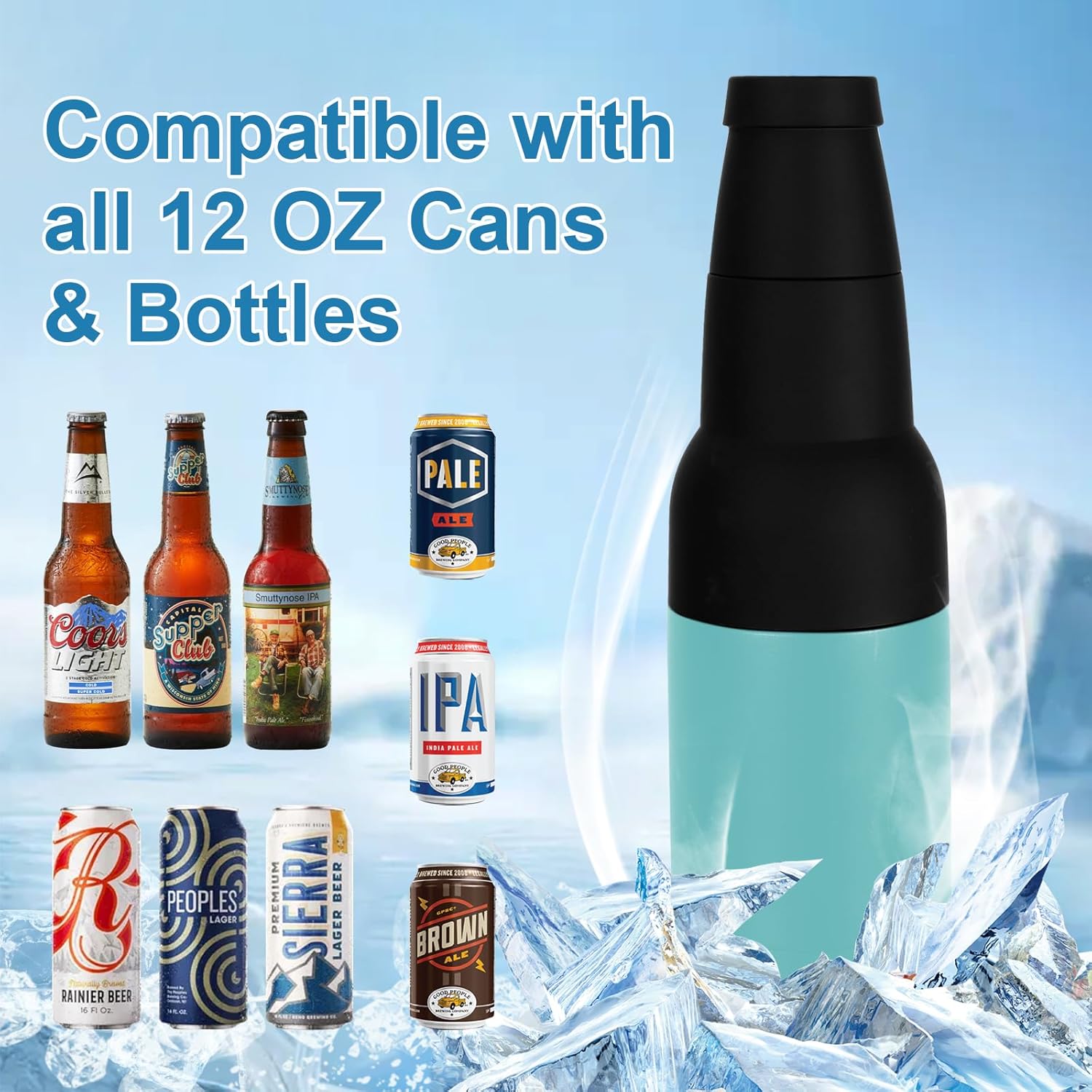 12Oz Frosty Beer Holder Double Walled Stainless Steel Beer Bottle Insulator Holder Slim Can Cooler and Beer Bottle with Beer Opener Vacuum Insulated Ice Cold Clear Water Home Goods,Mint Green - Image 2