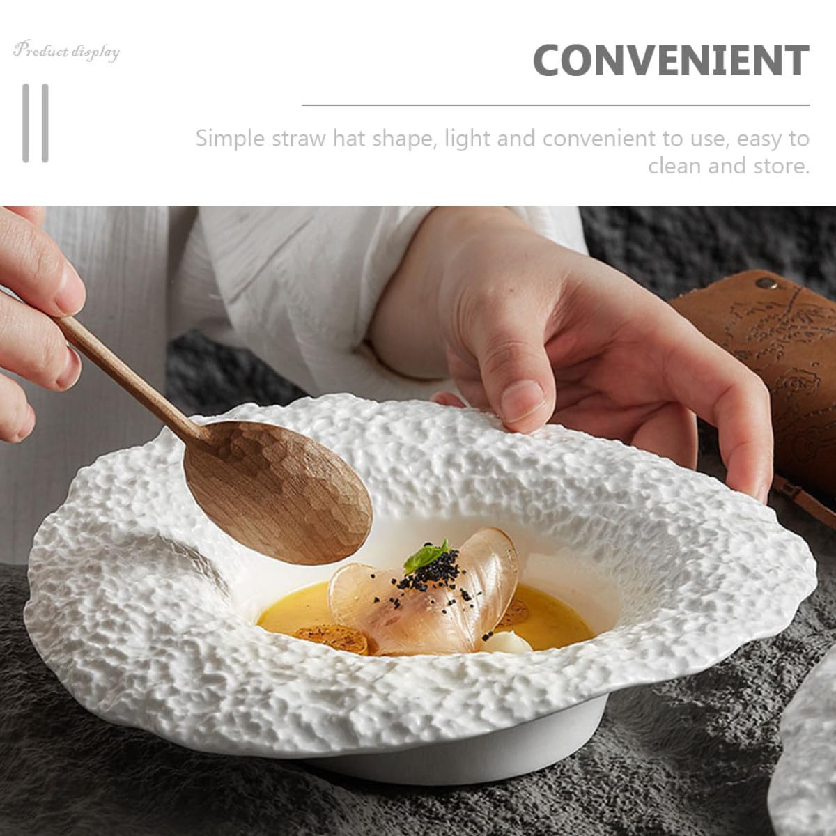Abaodam Assiette Creuse en Céramique 25 CM Décor Roche pour Salade et Plats Maison Bol Profond Repas Quotidien