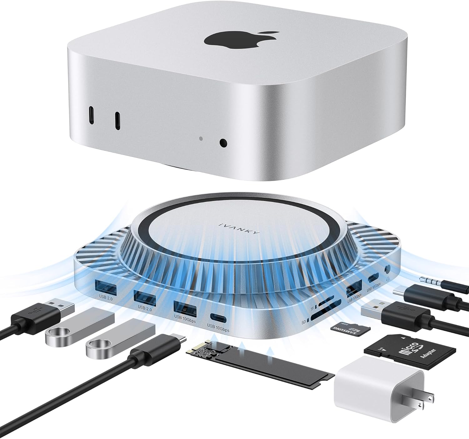 IVANKY 13-in-1 Mac mini M4 &M4 Pro (2024) Dock, Docking Station Stand with M.2 NVMe SSD Enclosure,4K@144Hz HDMI Hub, 10 Gbps USB A *2 +USB C *2, SD/TF, Audio Ports *2, 20W PD Power Adapter *1