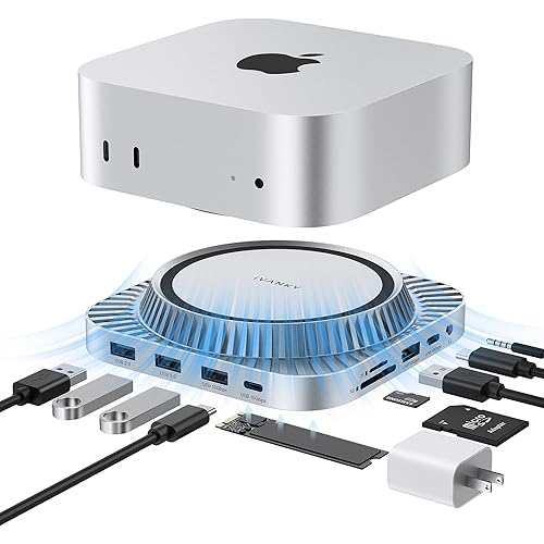 IVANKY 13-in-1 Mac mini M4 &M4 Pro (2024) Dock, Docking Station Stand with M.2 NVMe SSD Enclosure,4K@144Hz HDMI Hub, 10 Gbps USB A *2 +USB C *2, SD/TF, Audio Ports *2, 20W PD Power Adapter *1