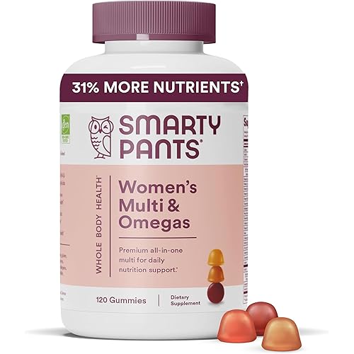 SmartyPants Women's Multivitamin Gummies: Omega 3 Fish Oil (EPA/DHA), Methylfolate, CoQ10, Vitamin D3, C, Vitamin B12, B6, Vitamin A, K & Zinc, Gluten Free, 120 Count (20 Day Supply)