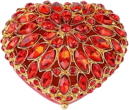 Love Heart Jewelry Trinket Box Pink Rhinestones Small Ring Hold Boxes Hand-Painted Classic Ornaments Craft Gift for Mothers Day Red