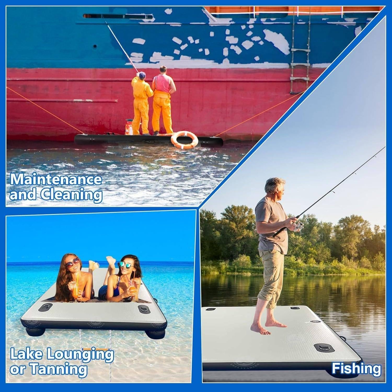 Aufblasbare schwimmende Dock-Plattform für Erwachsene, rutschfeste Mehrpersonen-Schwimmflosse für Pool, Strand, See und Fluss, lustige Aktivitäten, anschließbar