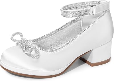 DREAM PAIRS Mädchen Kleiderschuhe Plattform Chunky Heel Knöchelriemen Prinzessinnen Ballerinas Blumen Party Hochzeit Pumps für kleine und große Kinder,Size 31,Weiss,SDFL2422K