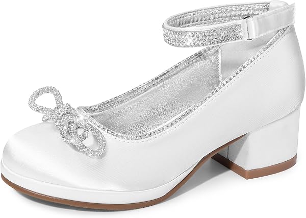DREAM PAIRS Mädchen Kleiderschuhe Plattform Chunky Heel Knöchelriemen Prinzessinnen Ballerinas Blumen Party Hochzeit Pumps für kleine und große Kinder,Size 31,Weiss,SDFL2422K