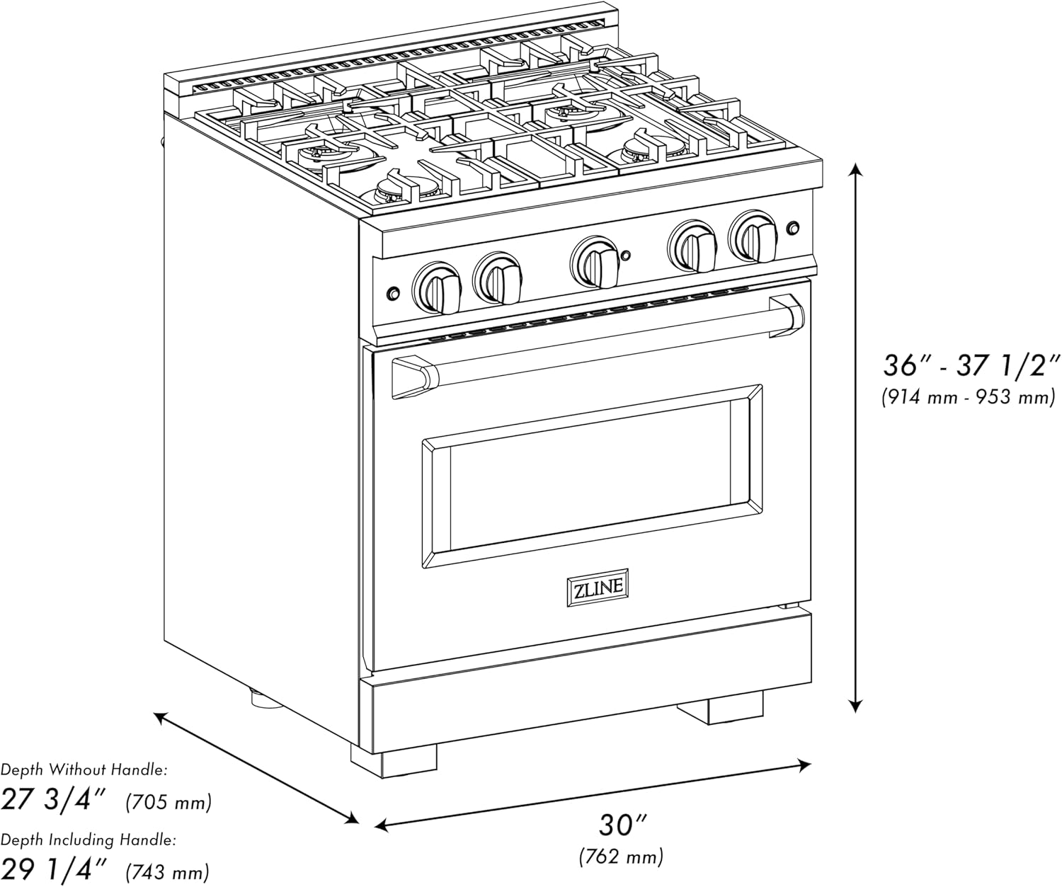 ZLINE 30 in. 4.2 cu. ft. Classic Gas Range with 4 Burner Cooktop and Convection Gas Oven in Satin Stainless Steel (CGRS-30)