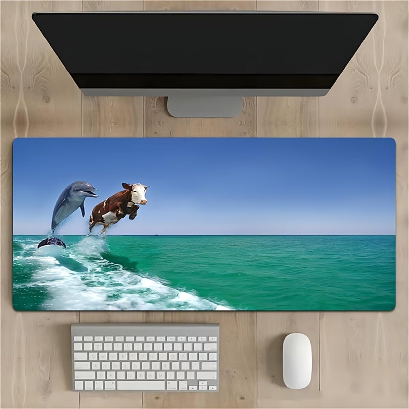 Tappetino Mouse Gaming XXL 1200x600x3 mm, Tappetino da Scrivania Grande, con Bordi Cuciti Rinforzati, Base in Gomma Antiscivolo, Tappetino per Tastiera Lavabile per PC e Laptop, Delfini Oceanici