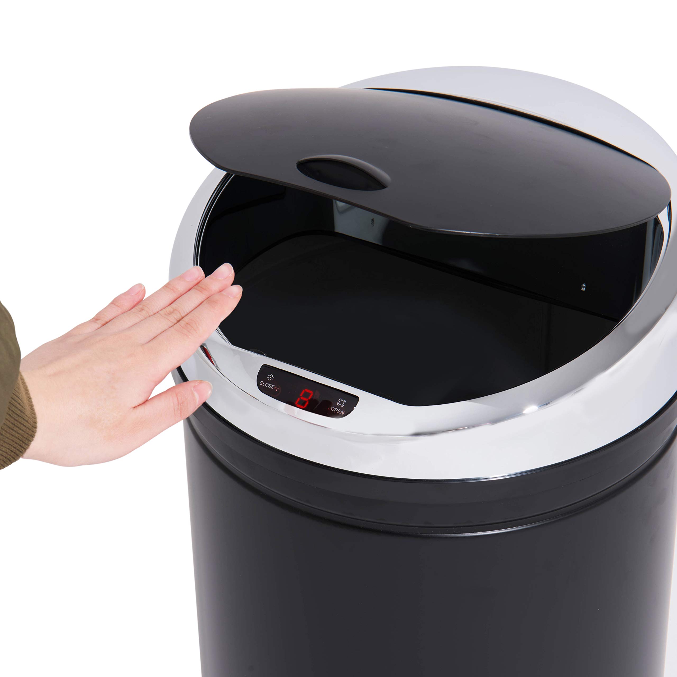 Ribelli Edelstahl Mülleimer 30 Liter - Abfalleimer mit Sensor - automatisches Öffnen und Schließen - Klemmring für Müllbeutel - Abnehmbarer Deckel - mit LED-Funktionsanzeige (schwarz)