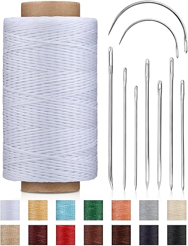 DIUDUS Hilo de cuero encerado de 218 yardas, hilo encerado de costura de cuero con agujas de cuero resistentes, hilo de cuero para coser a mano,