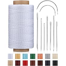 DIUDUS 218 Yards Upholstery Thread, Waxed Leather Thread, Heavy Duty Sewing Kit with Upholstery Needles, Wax String for Hand Sewing Repair Carpet Sofa Carseat Canvas White