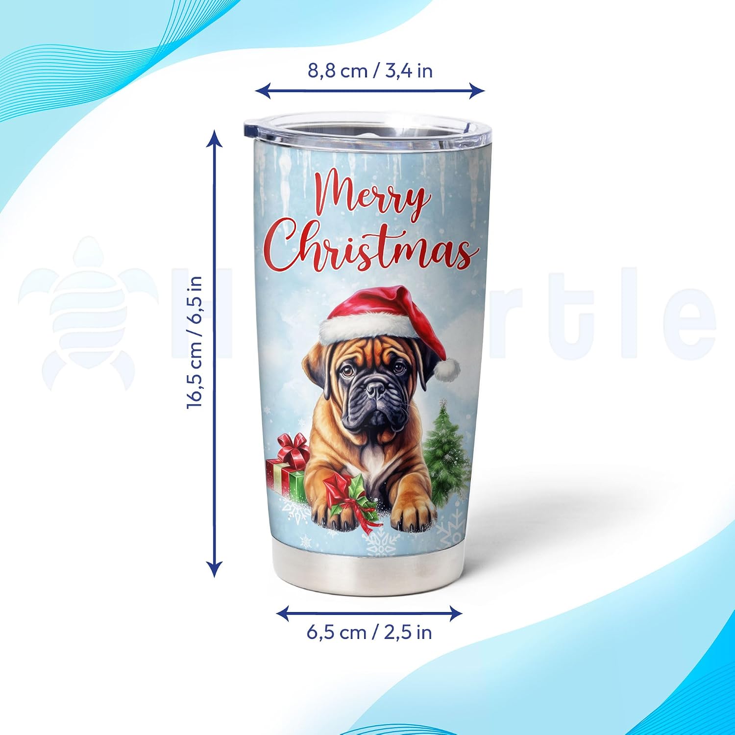 Hyturtle Personalized Gifts Dog Lover - Boxer Merry Christmas Custom Name Coffee Tumbler Cup Stainless Steel 20oz, Animal Lover Gifts For Women Girl Kids Men On Birthday Christmas