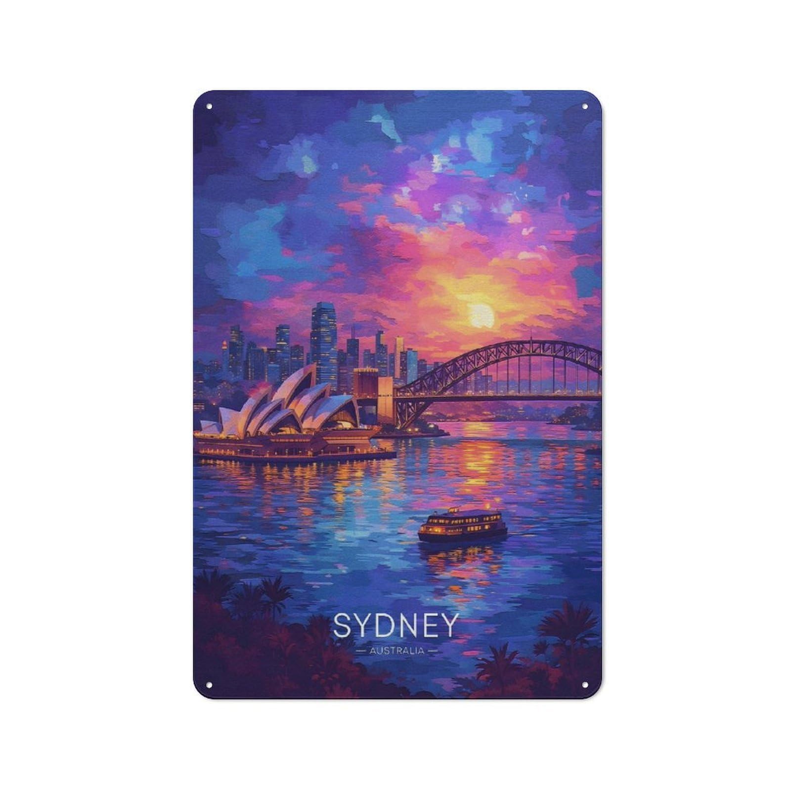 Junmoney Style-20 Metal Wall Sign 30X20cm Featuring Sydney Opera House And Harbour Bridge At Sunset For Café Or Home Bar, For Collectors Decorating Cafés And Home Bars