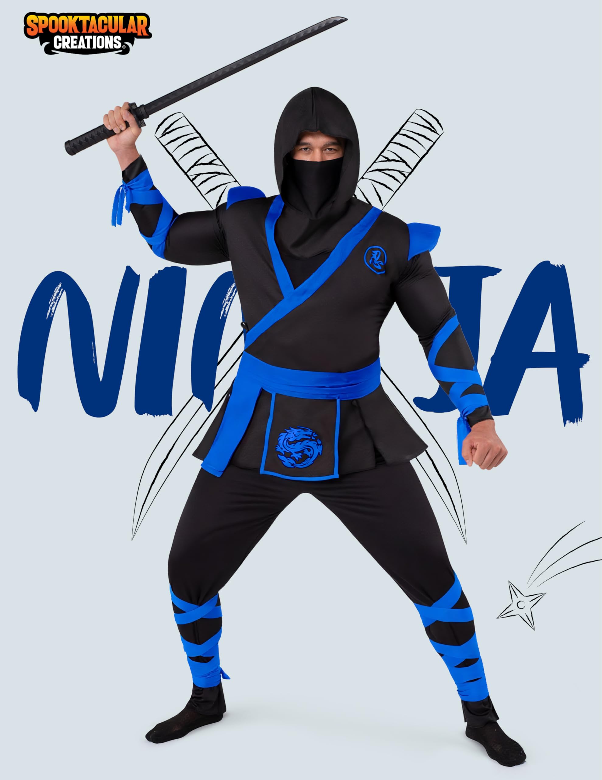 Spooktacular Creations Męski kostium ninja, kostium na Halloween, dla dorosłych, ninja na Halloween, imprezę cosplay