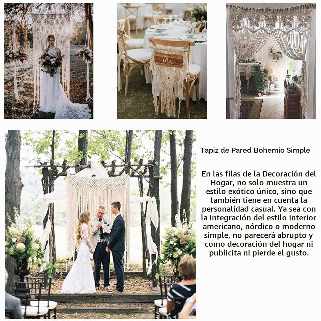ZNKZJ Macrame colgante de pared grande hecho a mano cuerda de algodón tapiz de pared tejido Boho Chic decoración del hogar para la boda sala de estar dormitorio regalos perfectos,Beige-140x110cm