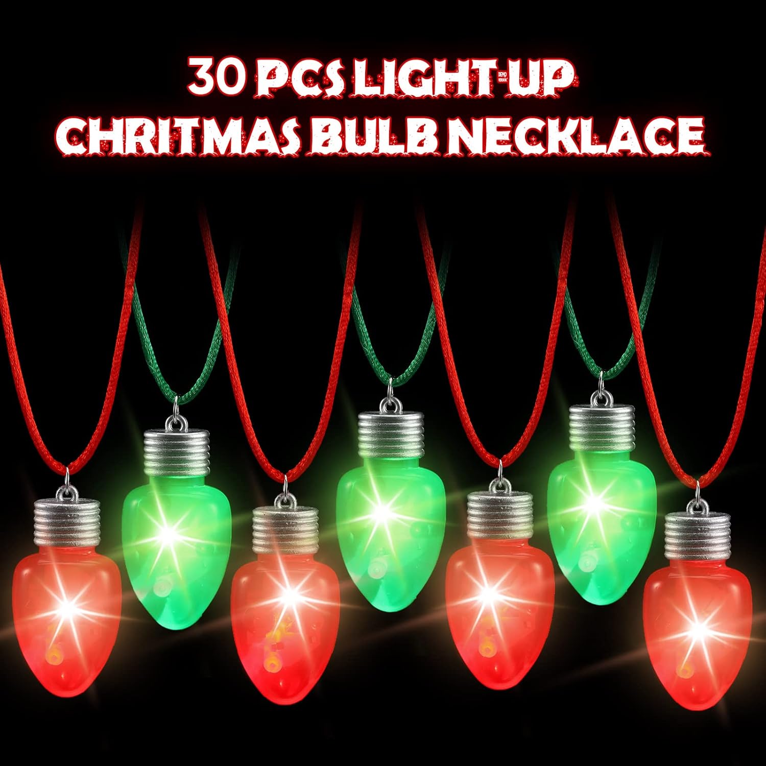 Yinkin 60 Pcs Christmas Light up Necklace for Adults Flashing Necklaces Christmas Accessory for Xmas Party Favors Stocking Stuffers Christmas Ornaments Decoration Party Supplies (Bulb)