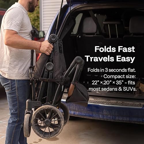 Miniatura 5 de HARPPA Cochecito todo terreno para 2 niños, plegable para exteriores y playa, con toldo extraíble, asa ajustable para empujar y jalar, espacio para