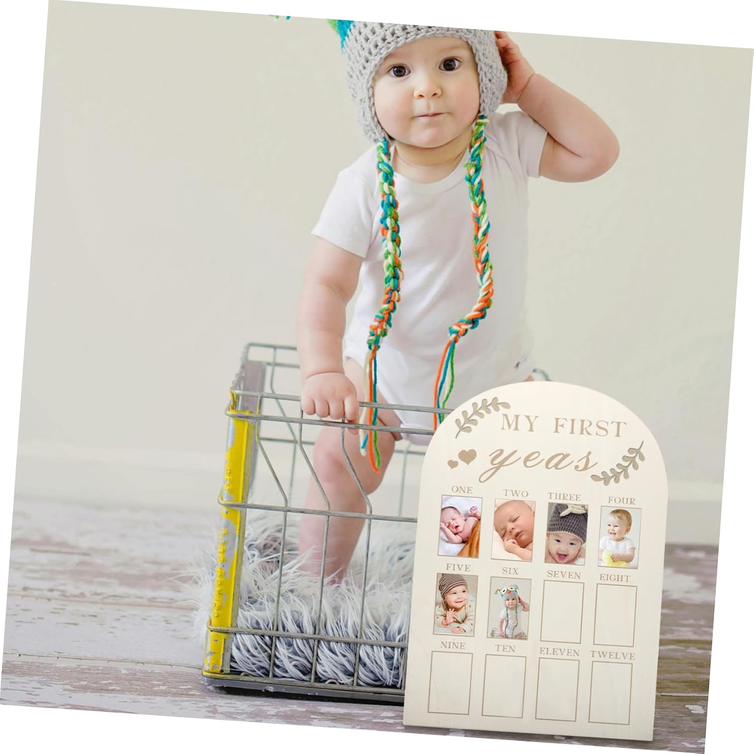 First Year Photo Frame Wooden Keepsake Display for Newborns Month Growth Board Nursery Decor to Showcase Photos