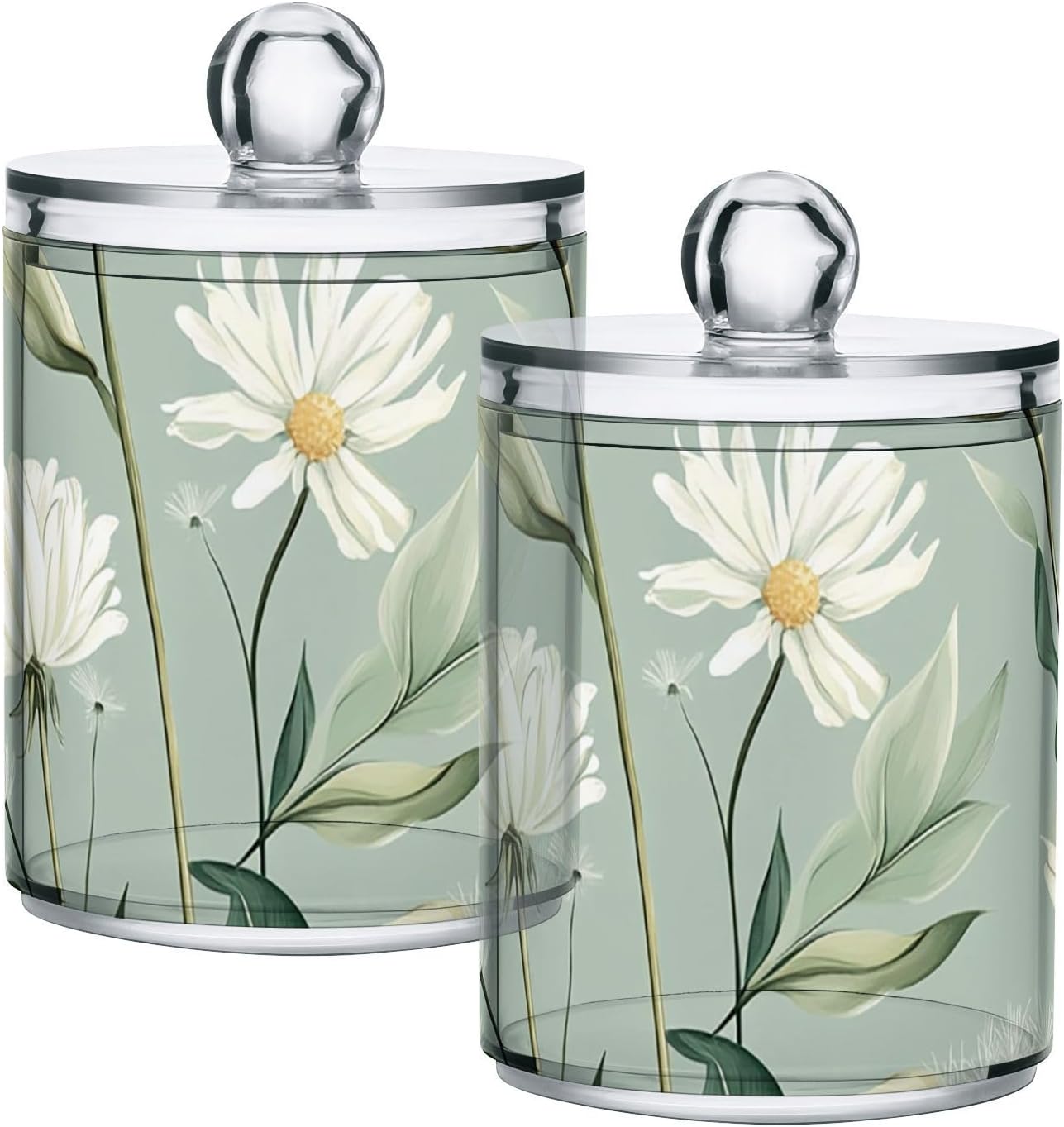 Qtip Holder Bathroom Set Q tip Cotton Ball Swab Pad Dispenser Container Organizer Plastic Jars with Lids Storage 4Pack Sage Green Dandelion21