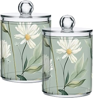 Qtip Holder Bathroom Set Q tip Cotton Ball Swab Pad Dispenser Container Organizer Plastic Jars with Lids Storage 4Pack Sage Green Dandelion21