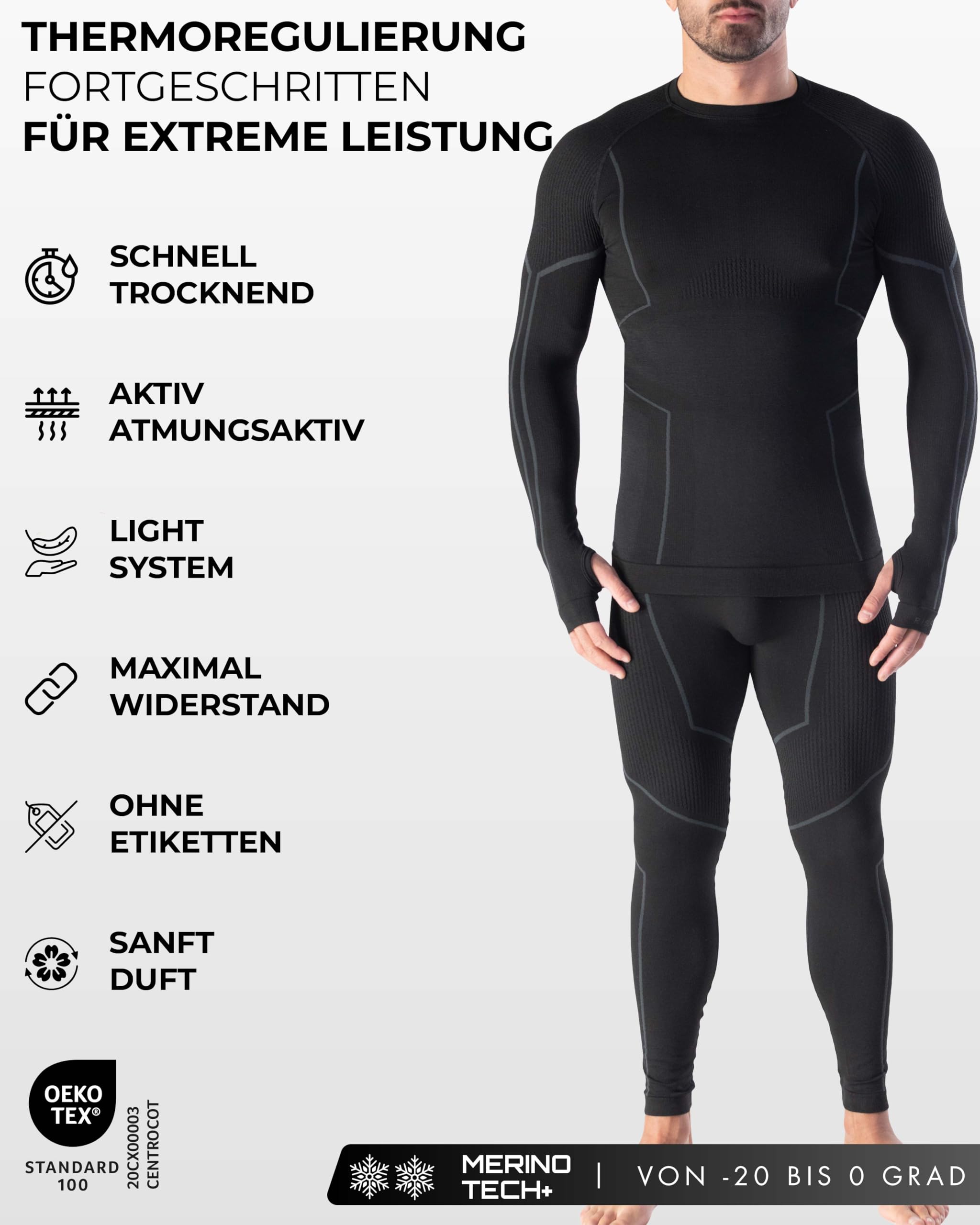 Risalti Thermounterwäsche Herren Merino Tech – Thermoshirt Herren Langarm Und Thermounterhose aus Premium Merinowolle und Dryarn, Extrem Funktionsunterwäsche, Winter, Ski, Wandern – Made In Italy