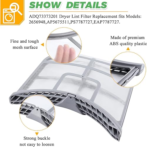 Miniatura 3 de Conjunto de filtro de pelusa ADQ73373201 mejorado – Reemplazo de pantalla de pelusa para secadora Kenmore LG – Reemplaza 2656948 AP5675511 PS7787727