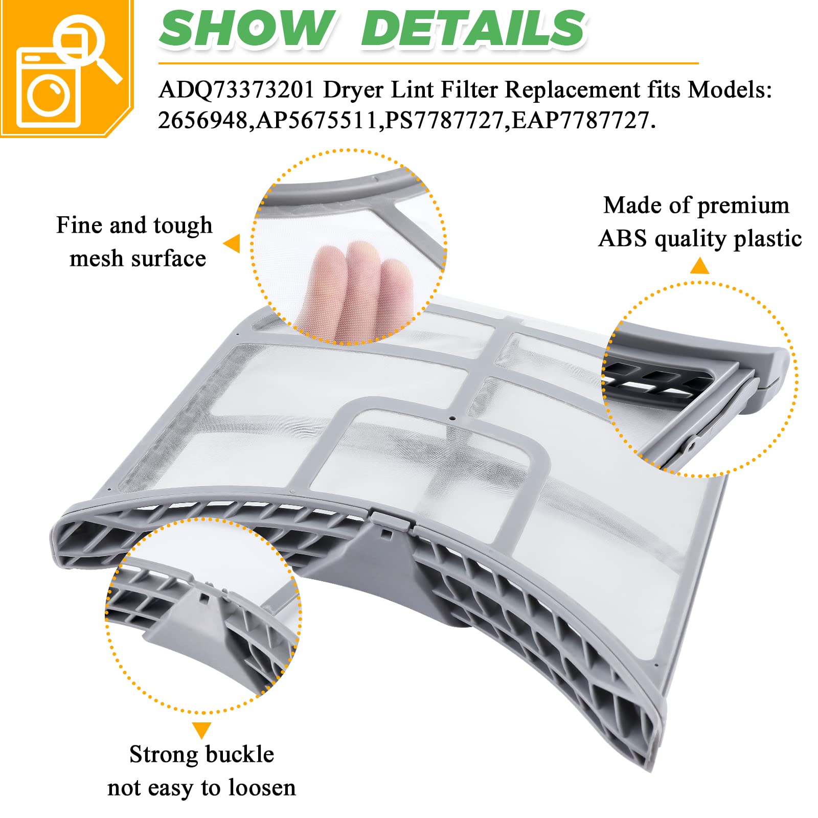 ADQ73373201 - Conjunto de filtro de pelusa para secadora Kenmore LG, reemplaza a 2656948 AP5675511 PS7787727 EAP7787727 Techecook