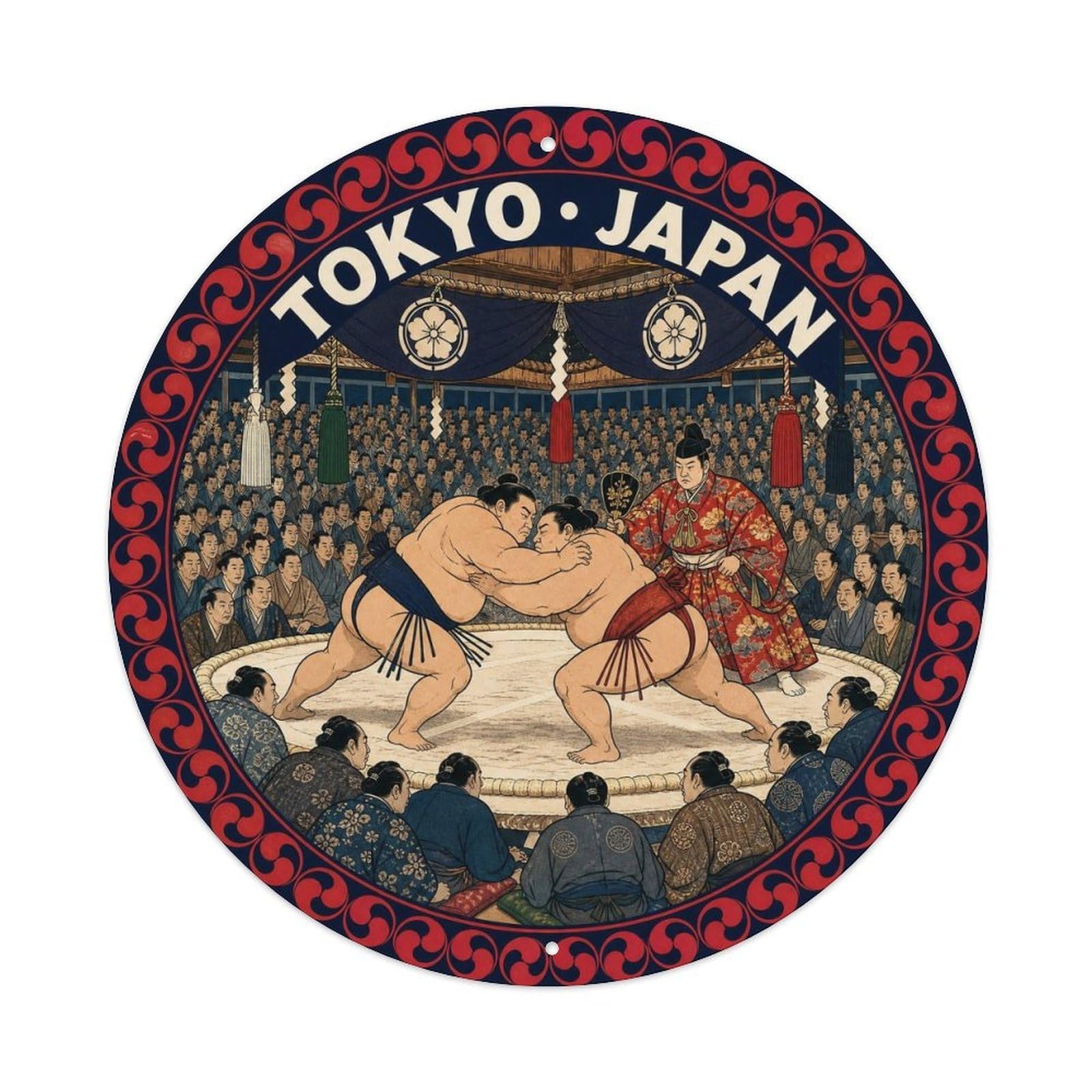 Olhnbad Style Tokyo Sumo Tournament Ryogoku Cultural Japan Landmark Metal Tin Sign