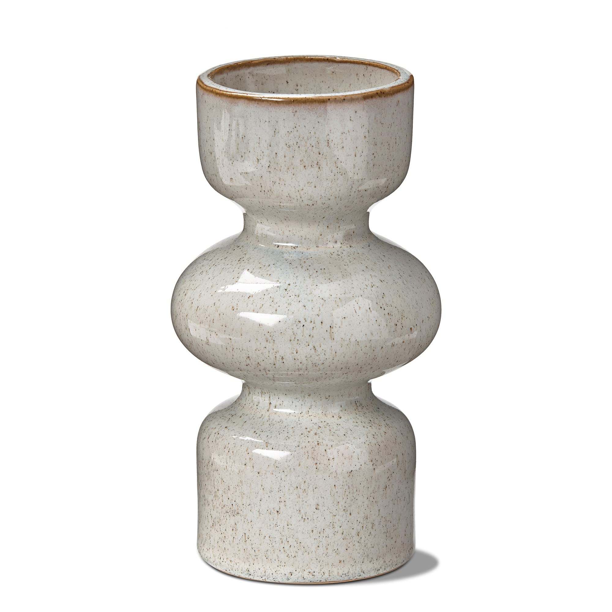 TAG Linea Taupe Speckled Ceramic Reversible Taper and Pillar Candle Holder Large, 3.25L x 3.25W x7.5H inches Cream