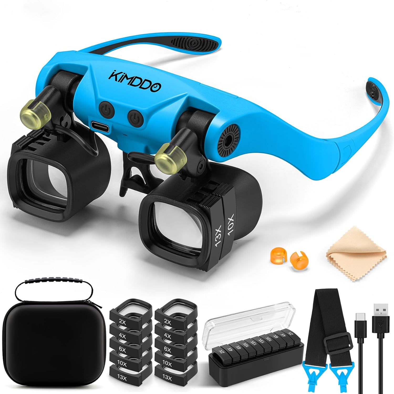 Magnifying Glasses with Light, 2X-23X Magnifying Glasses Headset with 5 Interchangeable Lens Pairs (2X 4X 6X 10X 13X), Rechargeable Headband Magnifier for Watch Repair Crafts Jewelers